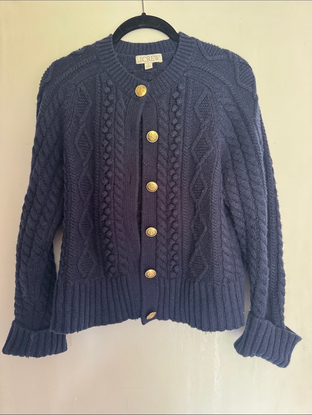 J. Crew Navy Cableknit Crewneck Sweater Cardigan